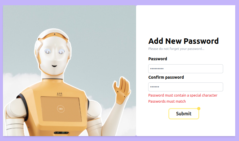 Màn hình Reset Password